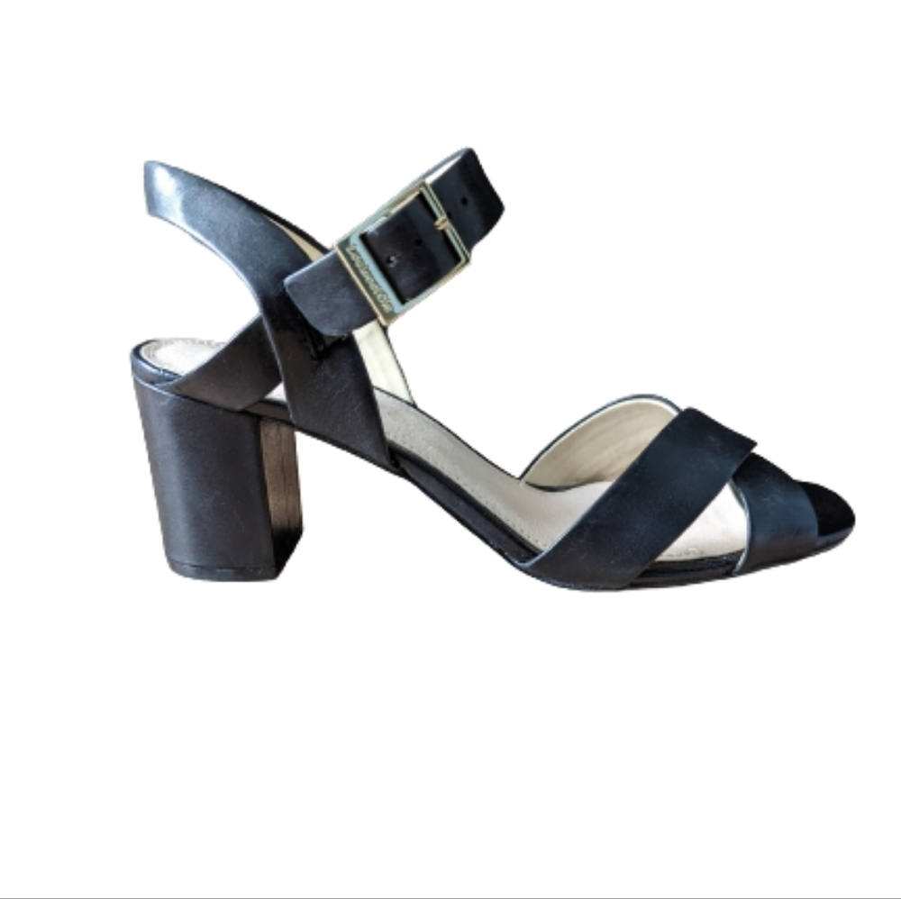 Louise et Cie Black Leather Block Heel Crossover Sandals